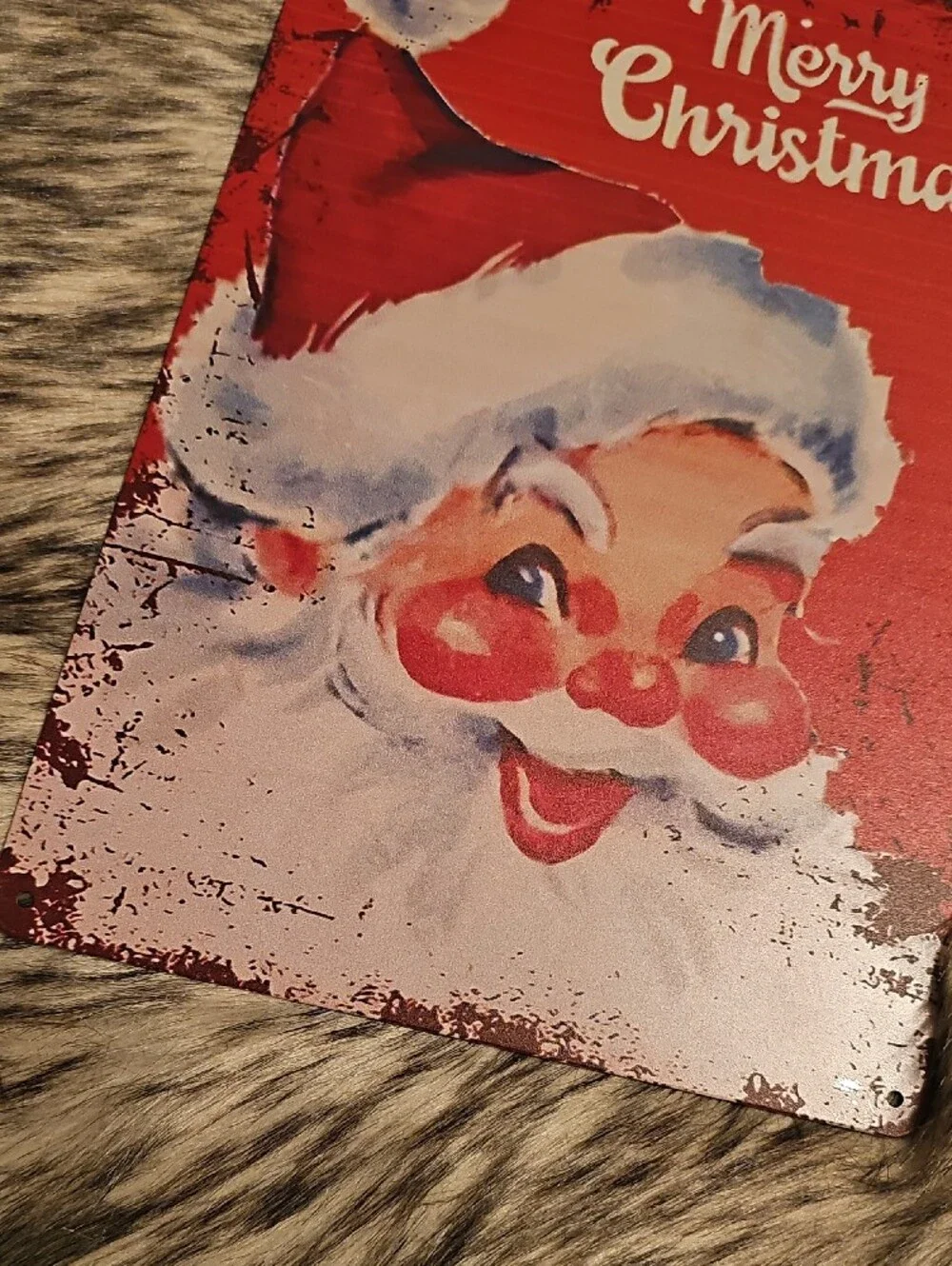 Red Santa 'Merry Christmas' Metal Wall Sign